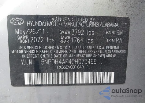 2012 Hyundai Elantra Gls из США, поврежденный, VIN 5NPDH4AE4CH073469